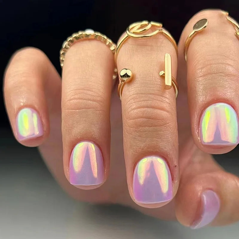 24 fake nails, duck nails almond nails fashionable wearable nails, ladies press nails, including 1 nail glue and 1 nail file